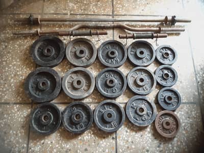 Gym Weight Plates With Barbell Bars and Dumbbells Rods