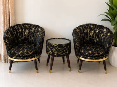 2 Luxury Chairs + Center Table – Excellent Condition