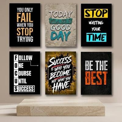 Set of 6 Motivational Wall Art Frames Modern Design Multicolor