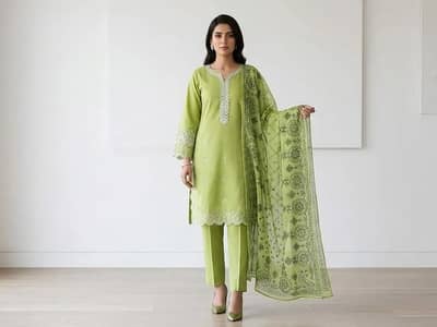 Cotton lawn Embroidered  3 PCs  multicolor set