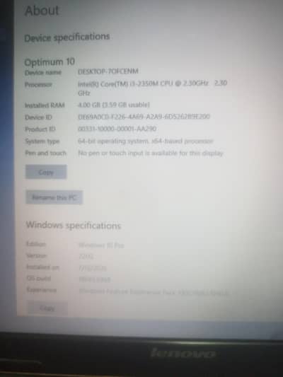 Lenovo Core i3 Laptop 4GB RAM - Excellent Condition