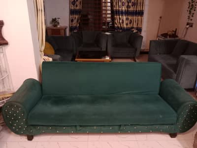 Sofa Cum Bed for Sale  Dark sea green sofa cum bed available for sale