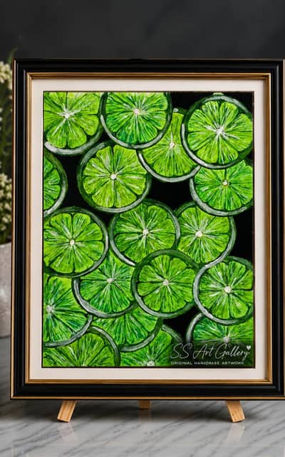 Original handmade acrylic still life painting| Lime ‍| artwork