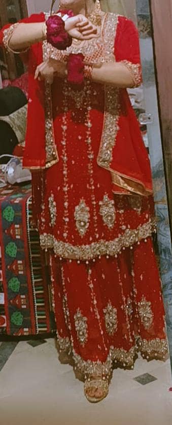 Red Bridal Lehnga Choli 3 Piece Heavy Embroidered - Mehndi Dress`