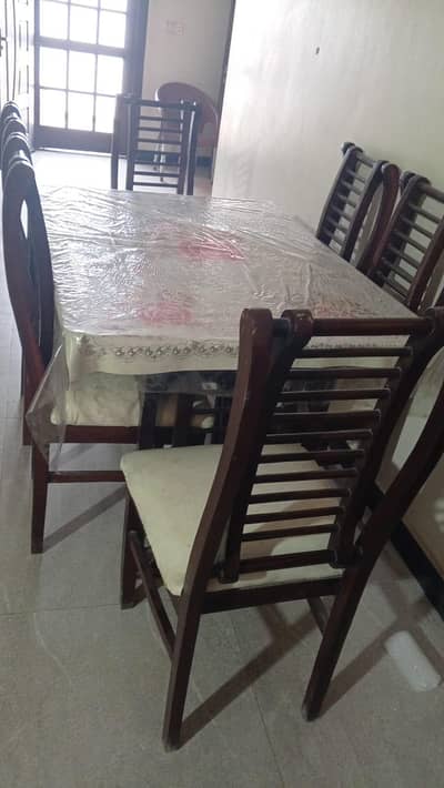 Dining table 6 chairs  top glass