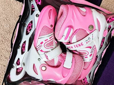 Brand New Ben Teng Inline Skates (Pink & White) for girls.