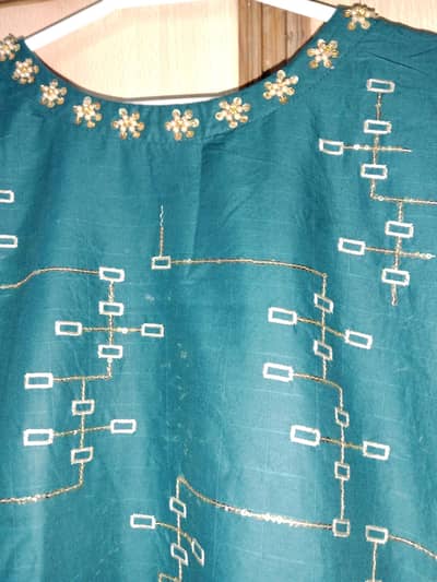 1 time use embellished teal dress embroided shirt zari dupatta and str