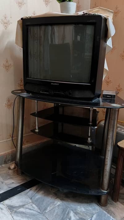 Sony CRT Television + Glass TV Stand
