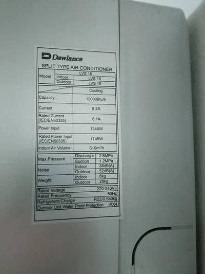 Dawlance LVS-15, 1 Ton split Ac | Excellent cooling | very less used |