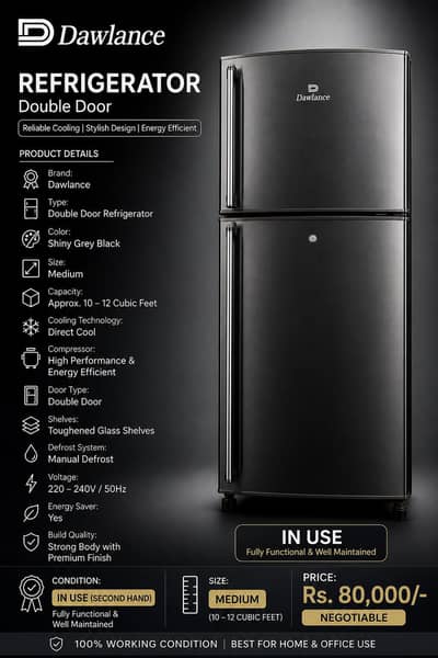 Dawlance Grey Refrigerator – Excellent Condition | Medium Size