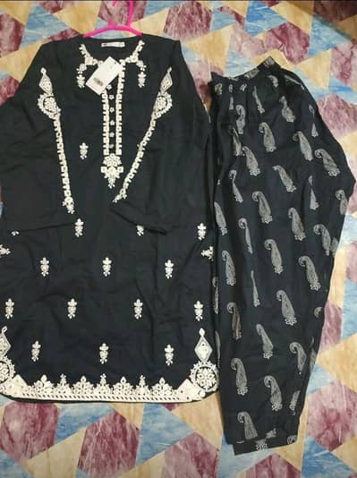 Longline Lawn Embroidered Kurta Shalwar Eastern Dress for Girls