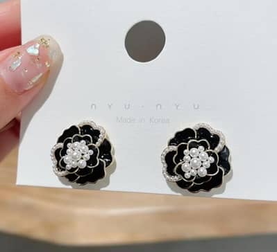 Korean Style Jewelery Black Floral Pearl Necklace Set for Women