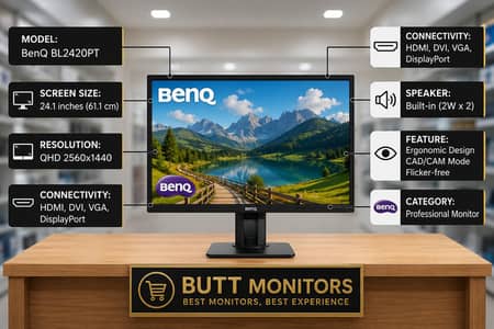 BenQ BL2420PT 24" IPS 2K QHD CAM/CAD Designer Monitor
