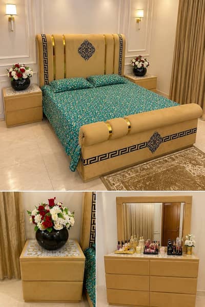 Luxury King Size Bed Set with Side Tables & Dressing
