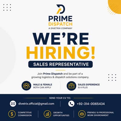 We're Hiring – Sales Representative (Male & Female)