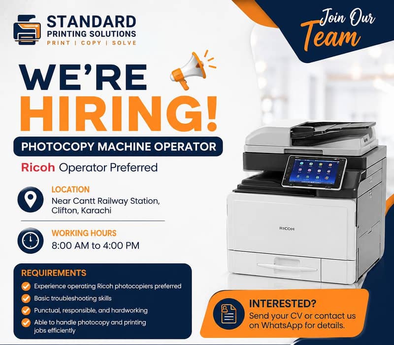 Photocopy Machine Operator Required 0