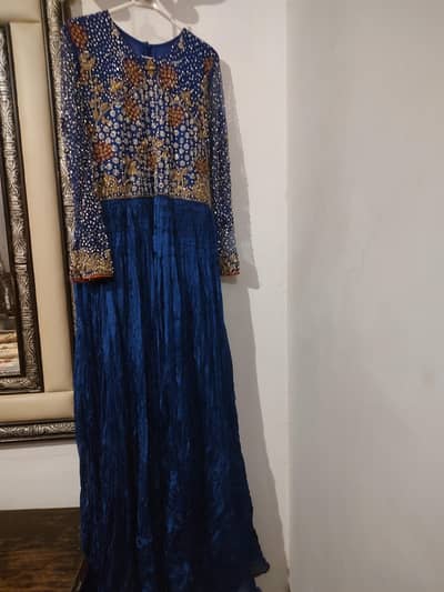 Formal blue dress with beautiful hand work body and crush flair size s