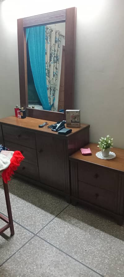 king size bed with side tables, dressing table and mattress