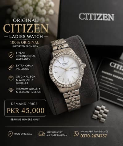 Original Citizen Ladies watch|Imported from USA|Box, Warranty & Chain