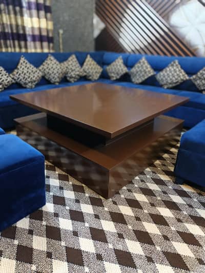 L shaped sofa with 2 stools and 1 square big size tablr