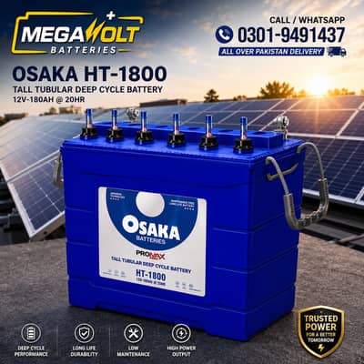 Osaka HT-1800 180Ah Tall Tubular UPS Solar Battery Genuine
