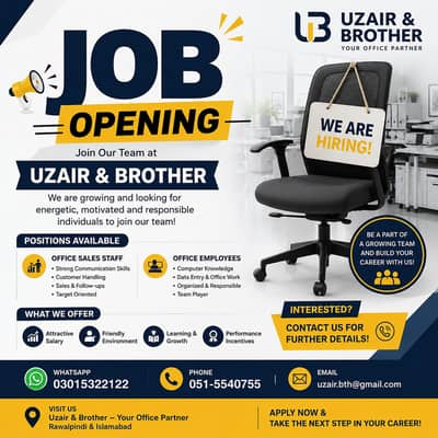 Office Sales Staff & Office Employees Required – Rawalpindi | Uzair &
