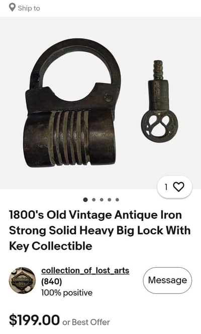 1800's Old Vintage Antique Iron Solid Heavy Big Lock With Key C