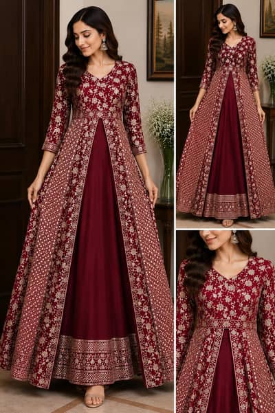 Dark Red Open style Long Maxi