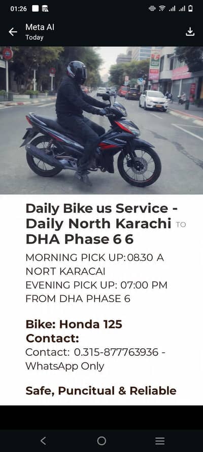 Pick & Drop Service on Honda 125 Bike