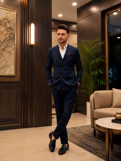 Midnight Navy Double-Breasted Premium Pent Coat——————-