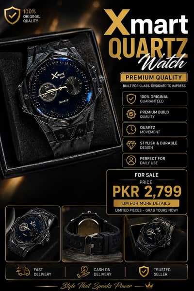 X-Smart Men's Bold Black Quartz Watch - VIP Look (Urgent Sale)