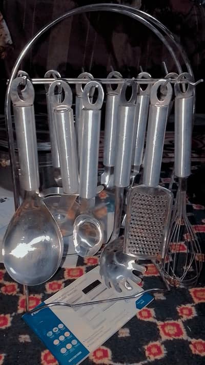 Brand New 7 Piece Stainless Steel Kitchen Set with Stand | Jahez Item