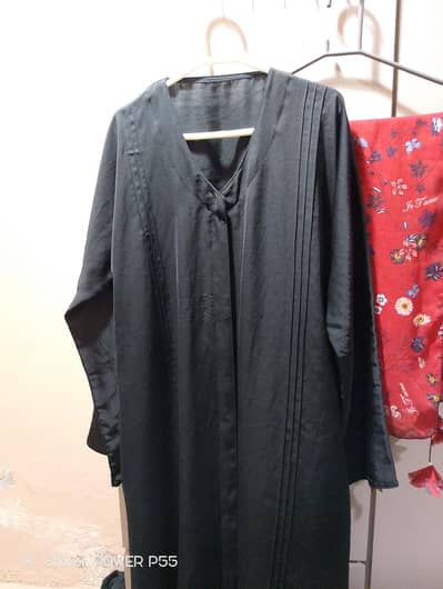 plain black pocket abaya with scarf
