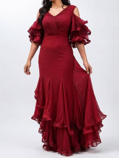 Elegant Red Mermaid Evening Gown – Party & Wedding Dress