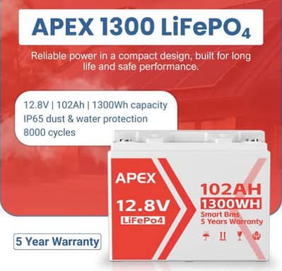 APEX 12.8V 102AH 1300wh lithium battery for sell with 5 years warranty
