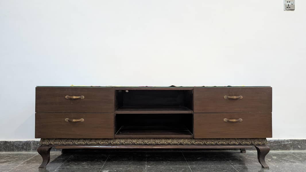 TV Console Table with Wall Panel 0
