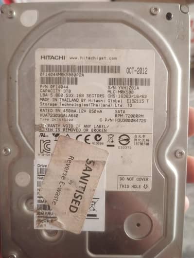 Hitachi 3tb hard drive hdd 100% health with data