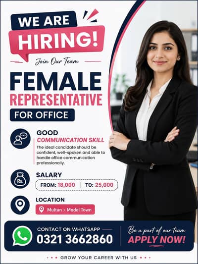 Female Office Representative Required – Model Town, Multan