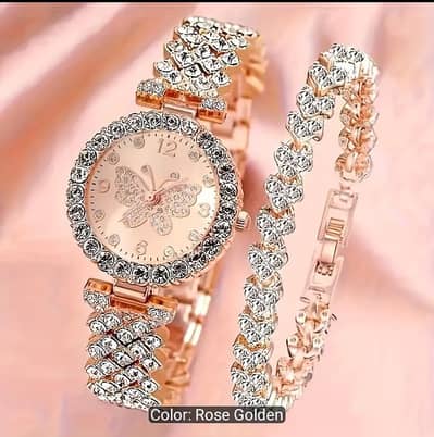 Elegant Butterfly Quartz Watch &Ladies jewelry set