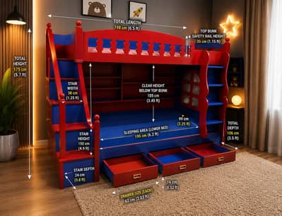 KIDS BED | BUNK BED | BUNKER BED | WOODEN BED |  TRIPLE BED