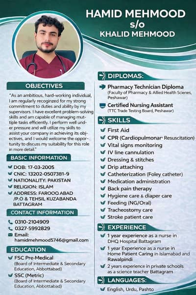 Male Nurse Available – Home Nursing Services/ hospital in islamabad