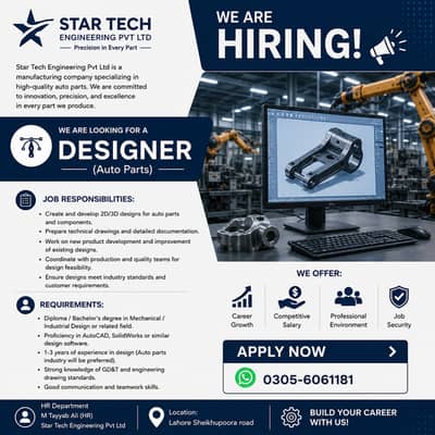 Designer (Auto cad, Cad Cam, Solid Works etc)