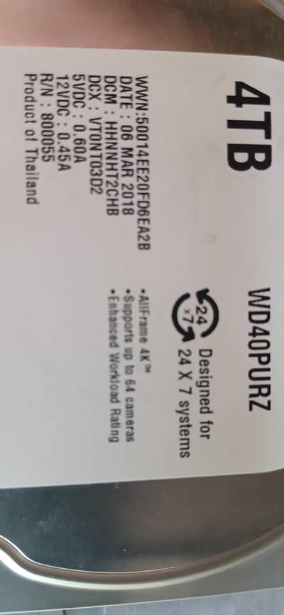 WD Purple Hard Drive 4TB