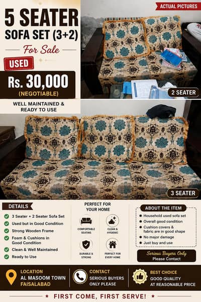 used 3+2 seater sofa for sale good condition strong frame comfortable