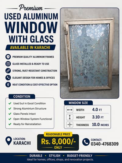 Premium Used Aluminum Windows with Glass – Available in Karachi