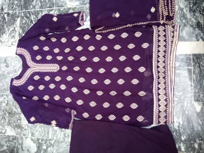 3 piece Embroidered Stitched crinkle shafoon suit