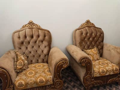 7 seater sofa set with center table and matching curtains