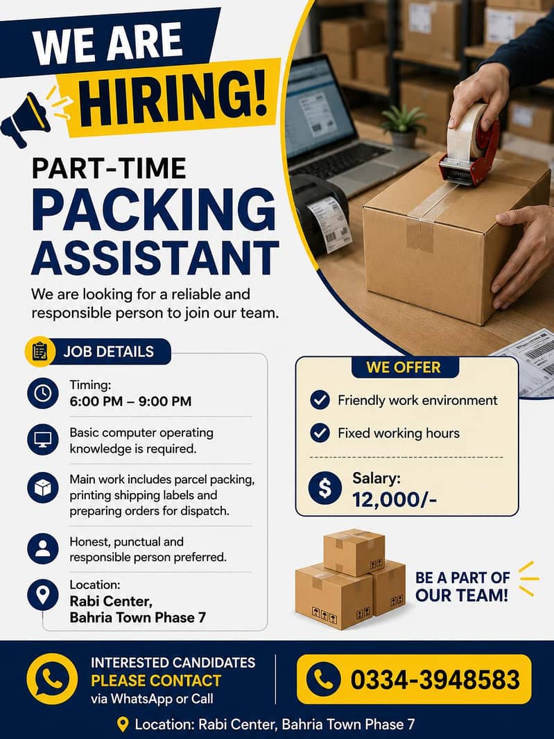 Part-Time Packing Assistant Required 0