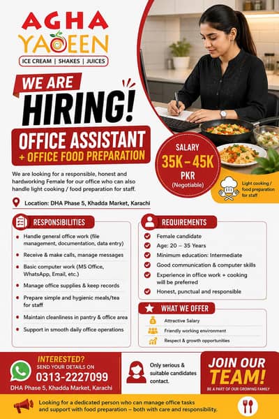 female office assistant and food preparation required