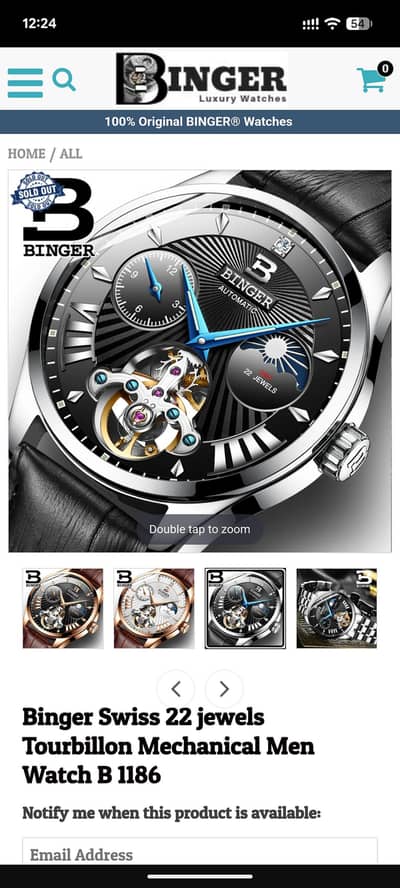 Binger Swiss 22 jewels Tourbillon Mechanical Men Watch B 1186